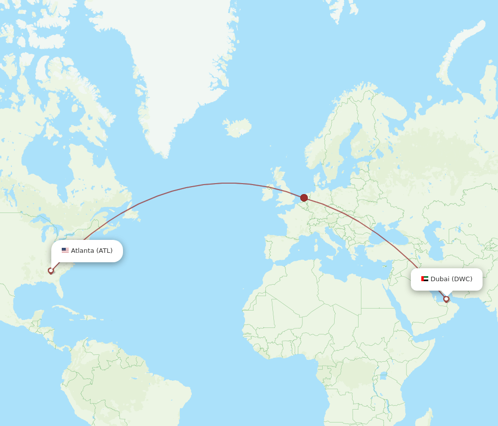 DWC to ATL flights and routes map