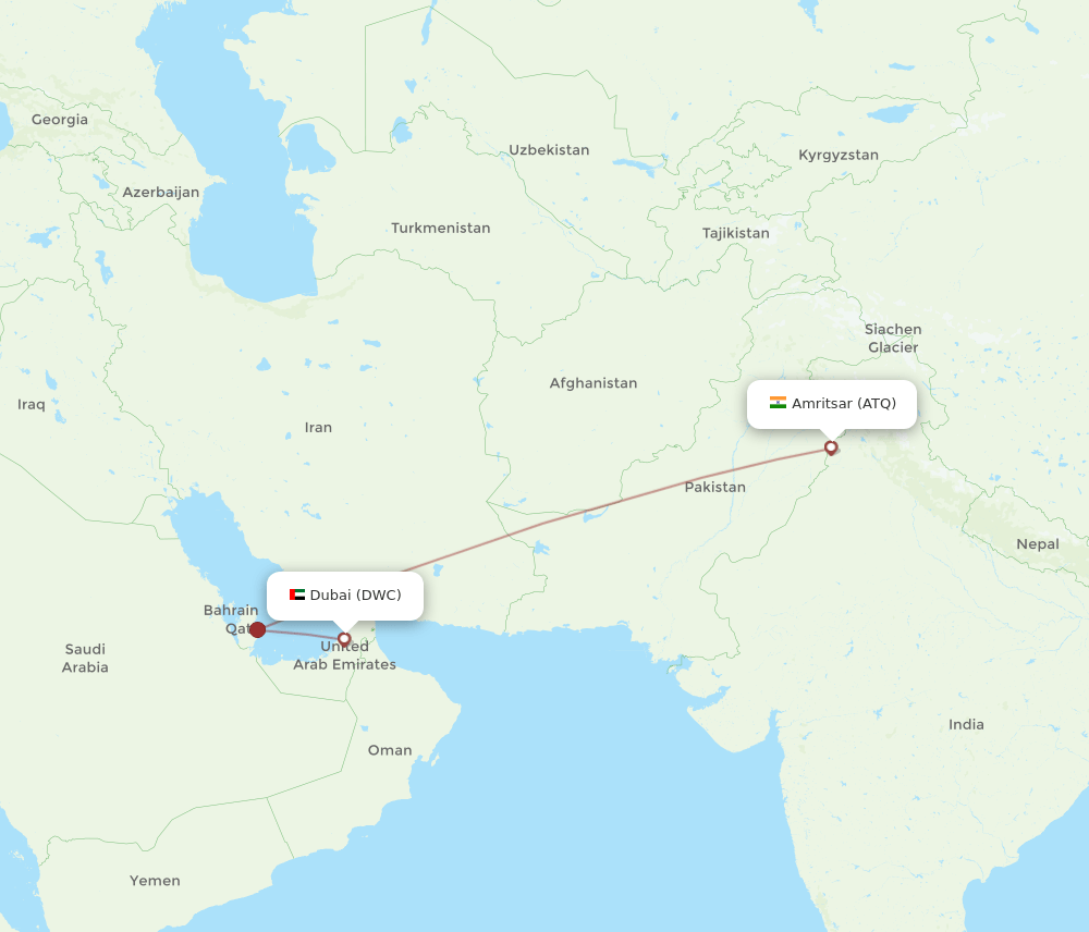 Dubai - Amritsar route map and flight paths