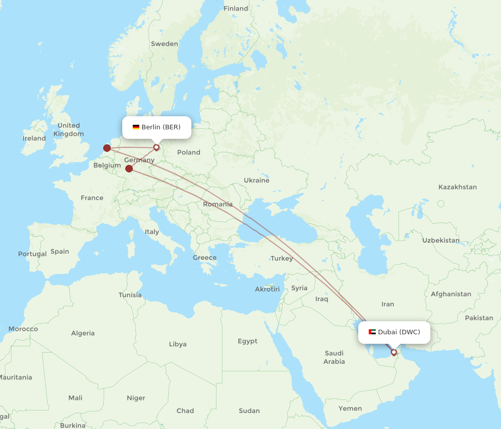 DWC to BER flights and routes map