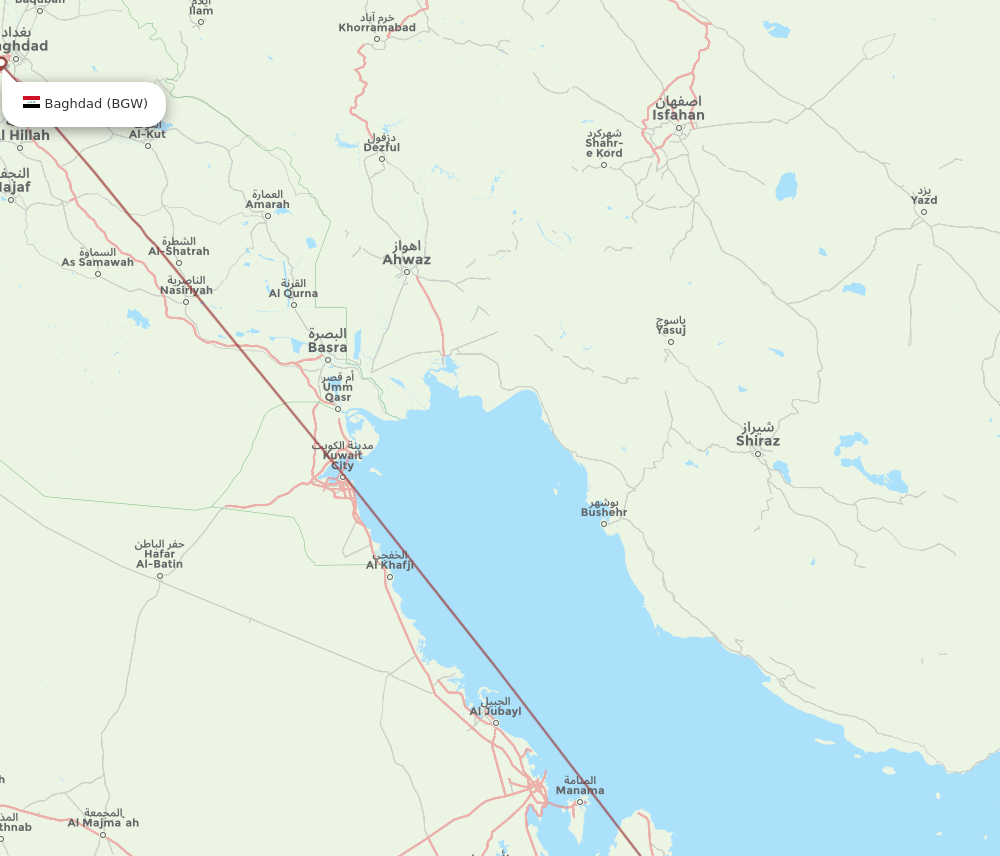 Dubai - Baghdad route map and flight paths