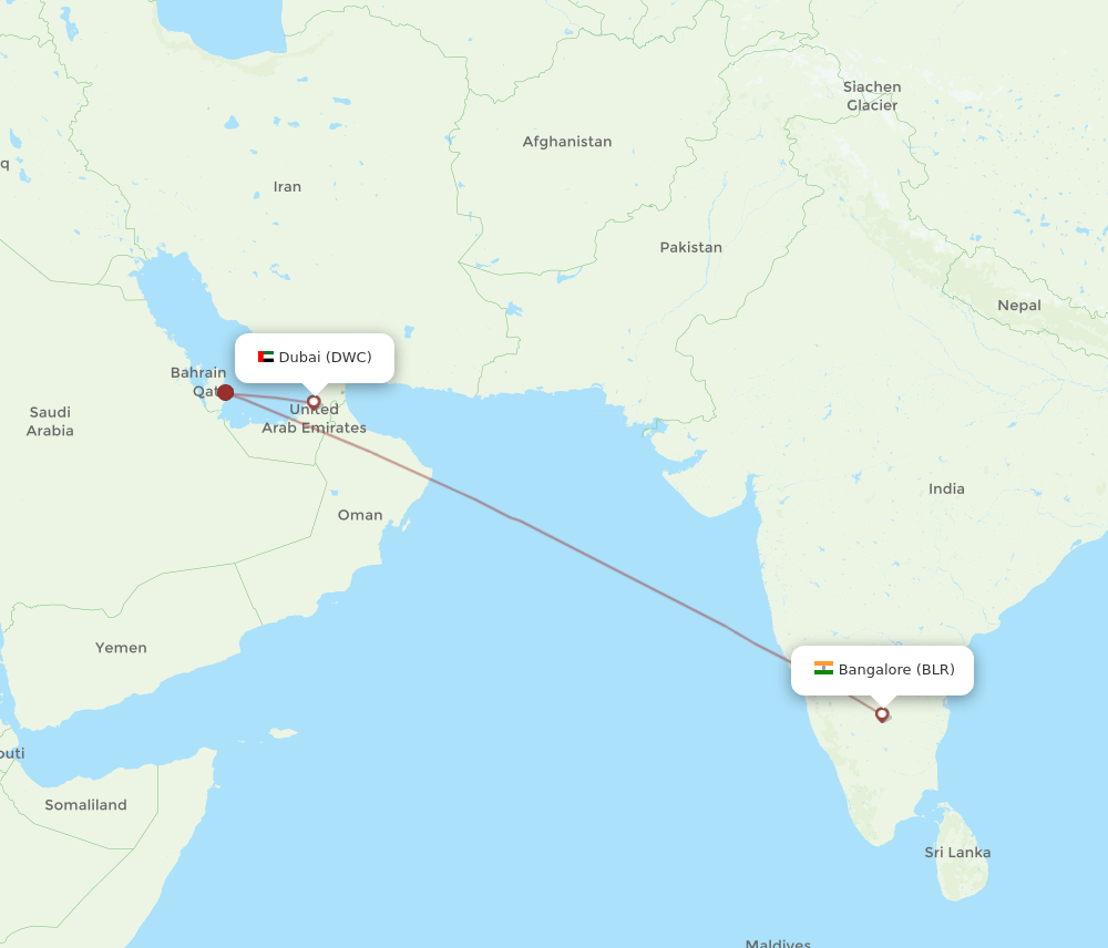 Dubai - Bengaluru route map and flight paths