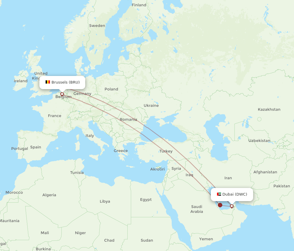 DWC-BRU flight routes