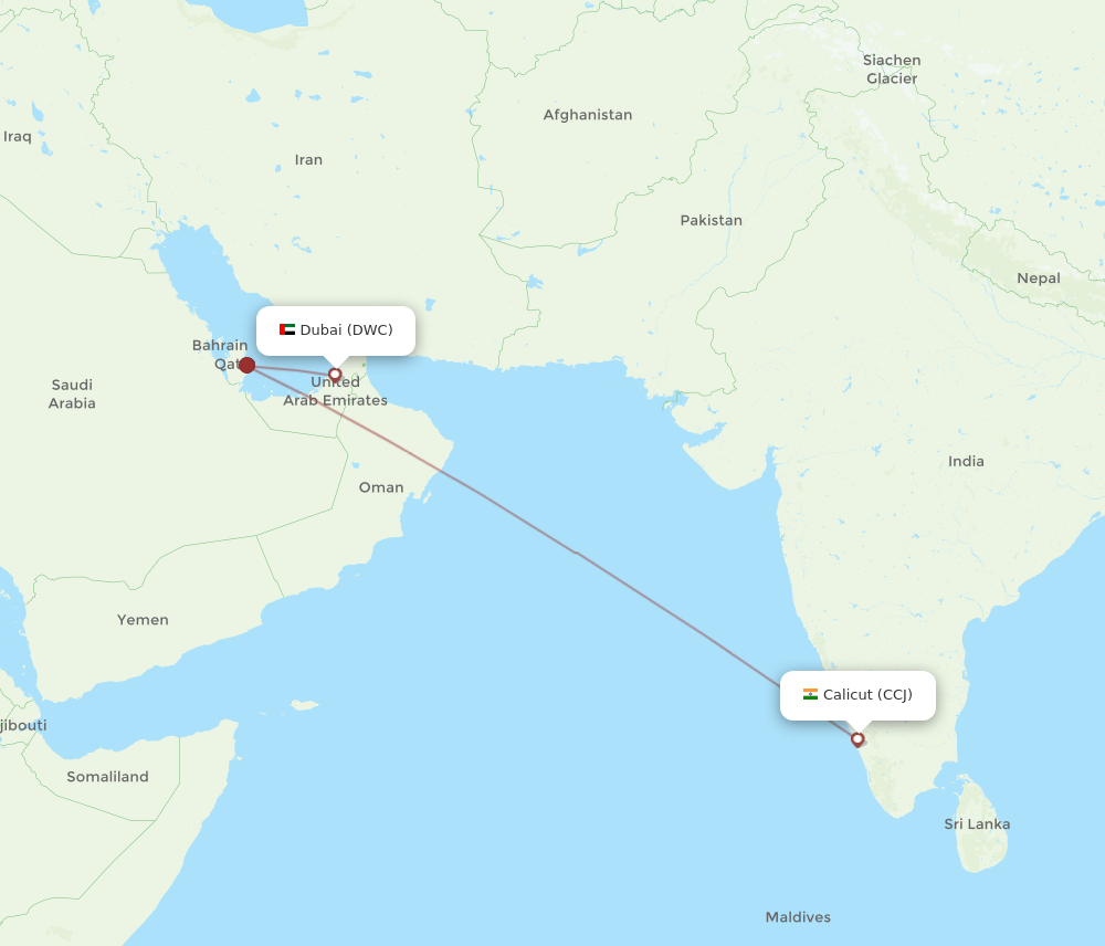 Dubai - Kozhikode route map and flight paths