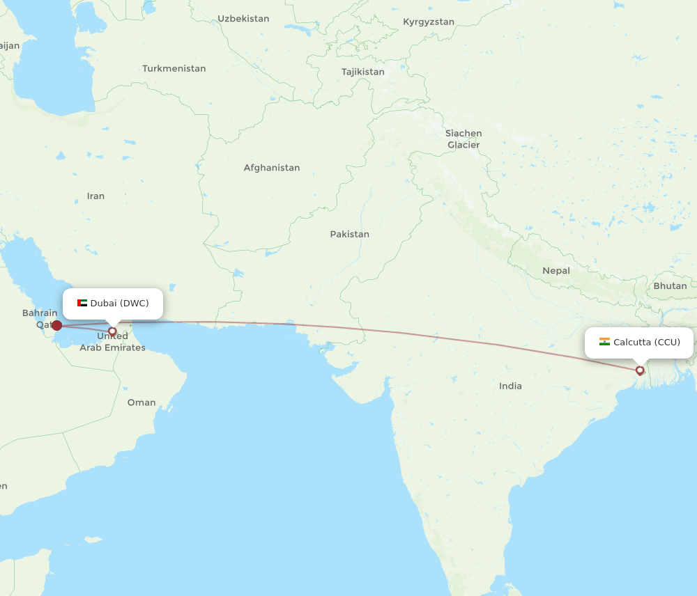 Kolkata - Dubai route map and flight paths