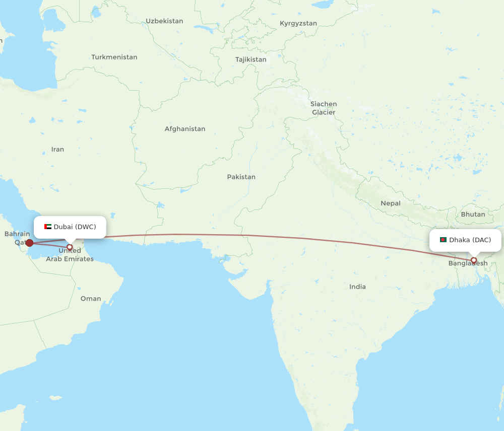 Dubai - Dhaka route map and flight paths