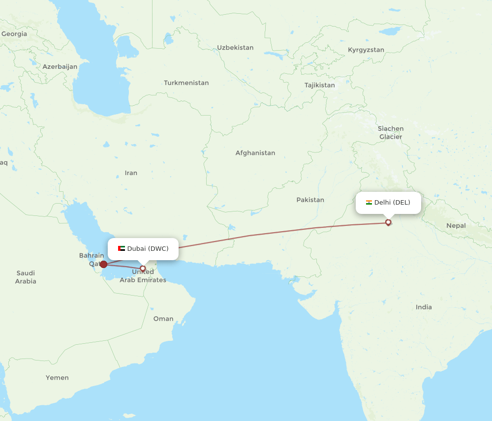 Dubai - Delhi route map and flight paths