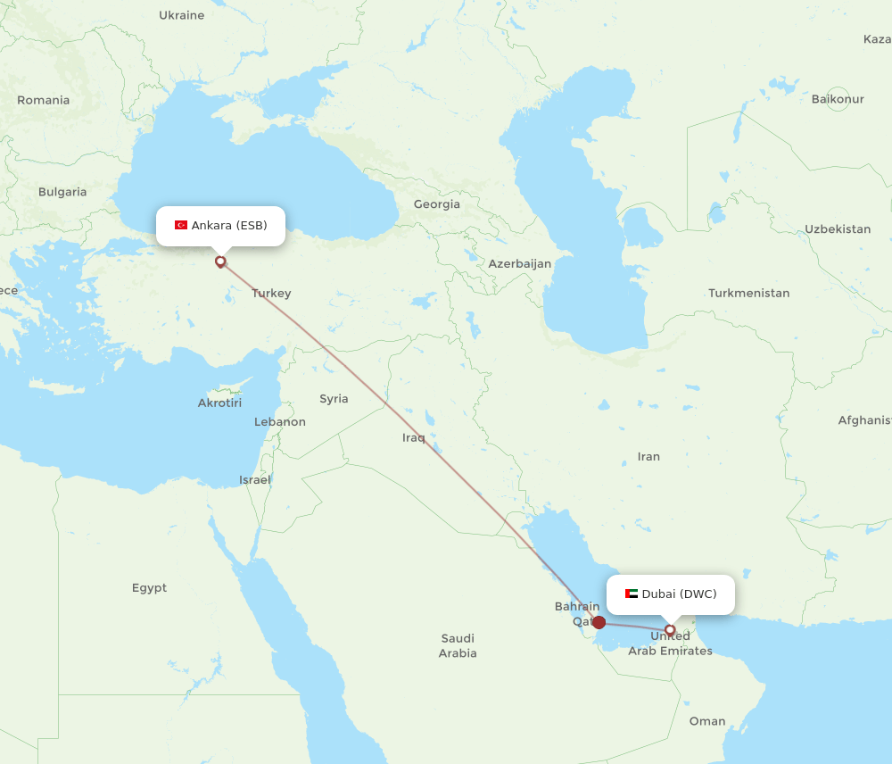 Dubai - Ankara route map and flight paths