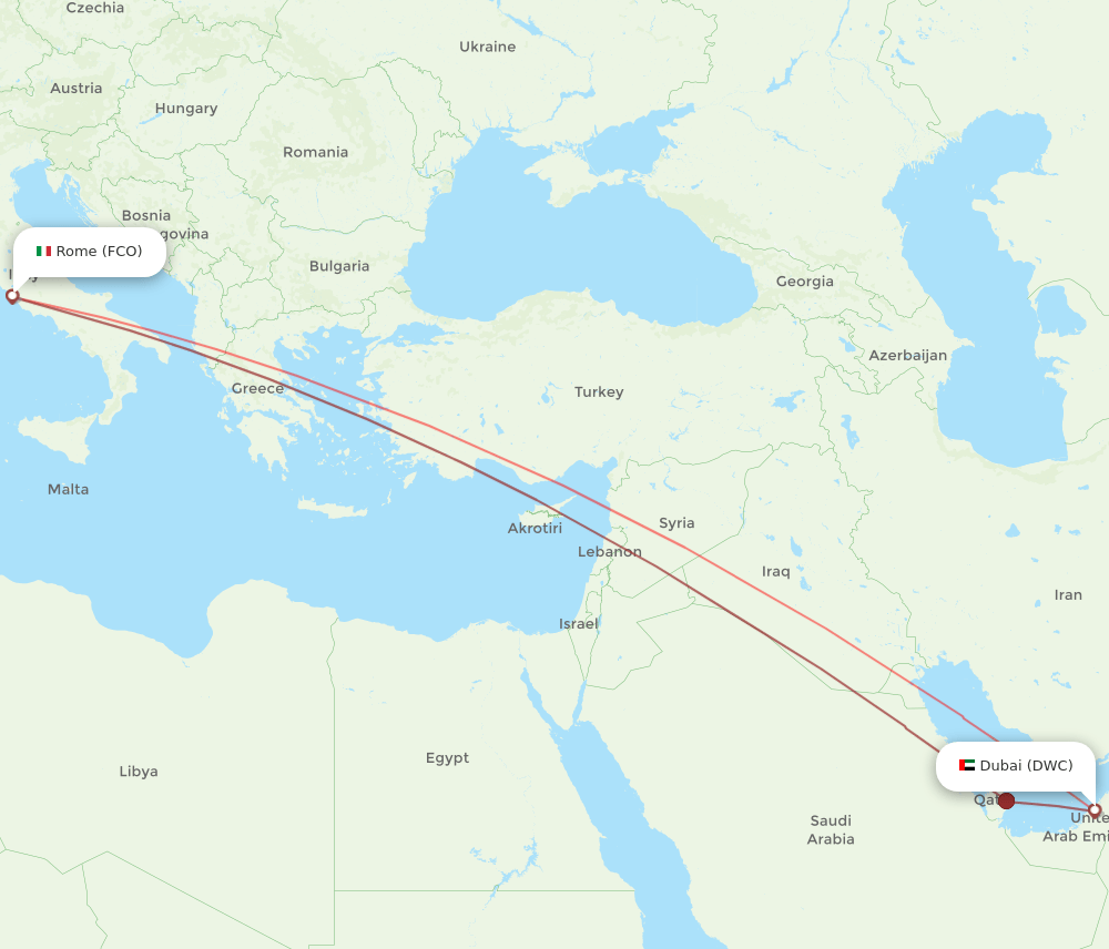 Dubai - Rome route map and flight paths