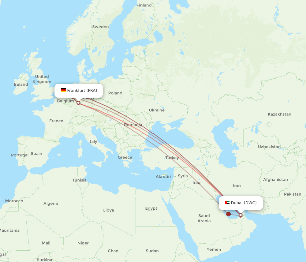 DWC to FRA flights and routes map