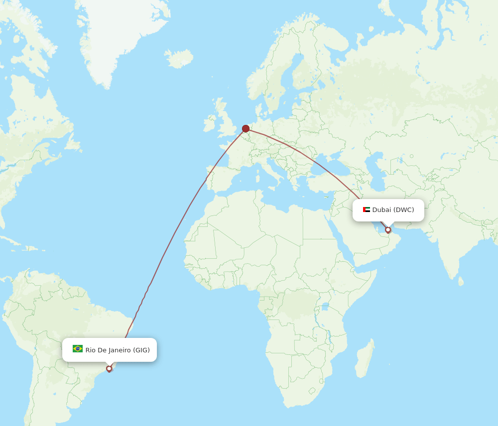 Dubai - Rio De Janeiro route map and flight paths