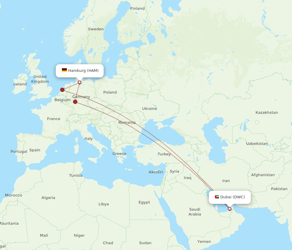 DWC-HAM flight routes