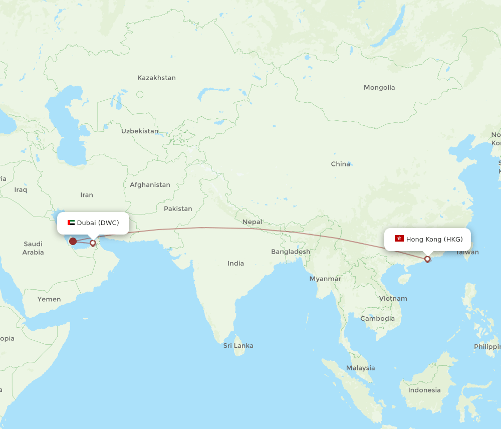 Dubai - Hong Kong route map and flight paths