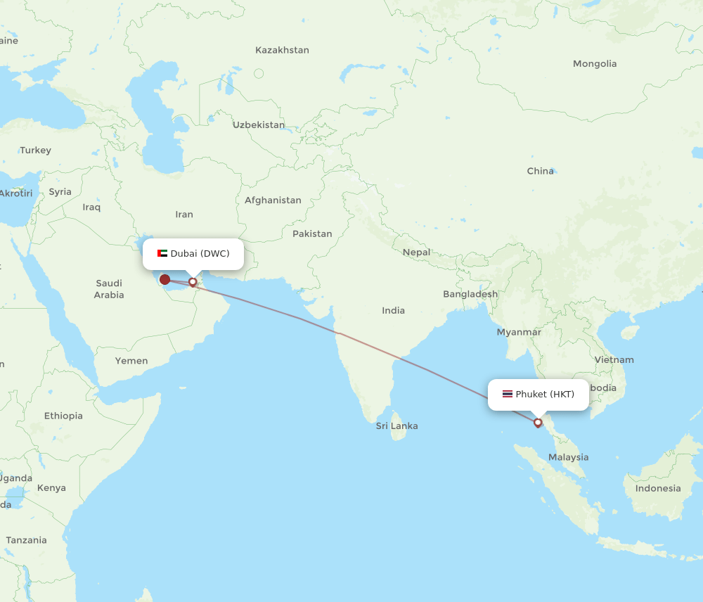 Dubai - Phuket route map and flight paths