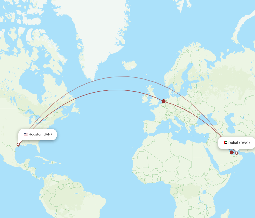 DWC to IAH flights and routes map