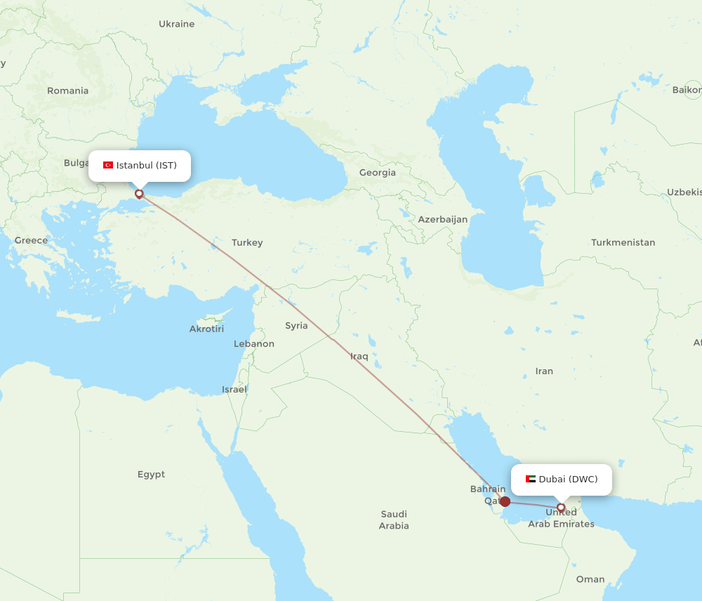 DWC to IST flights and routes map