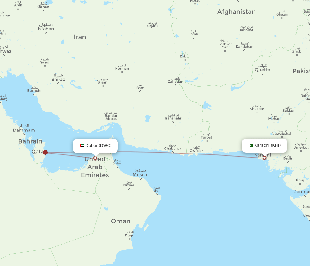 KHI to DWC flights and routes map