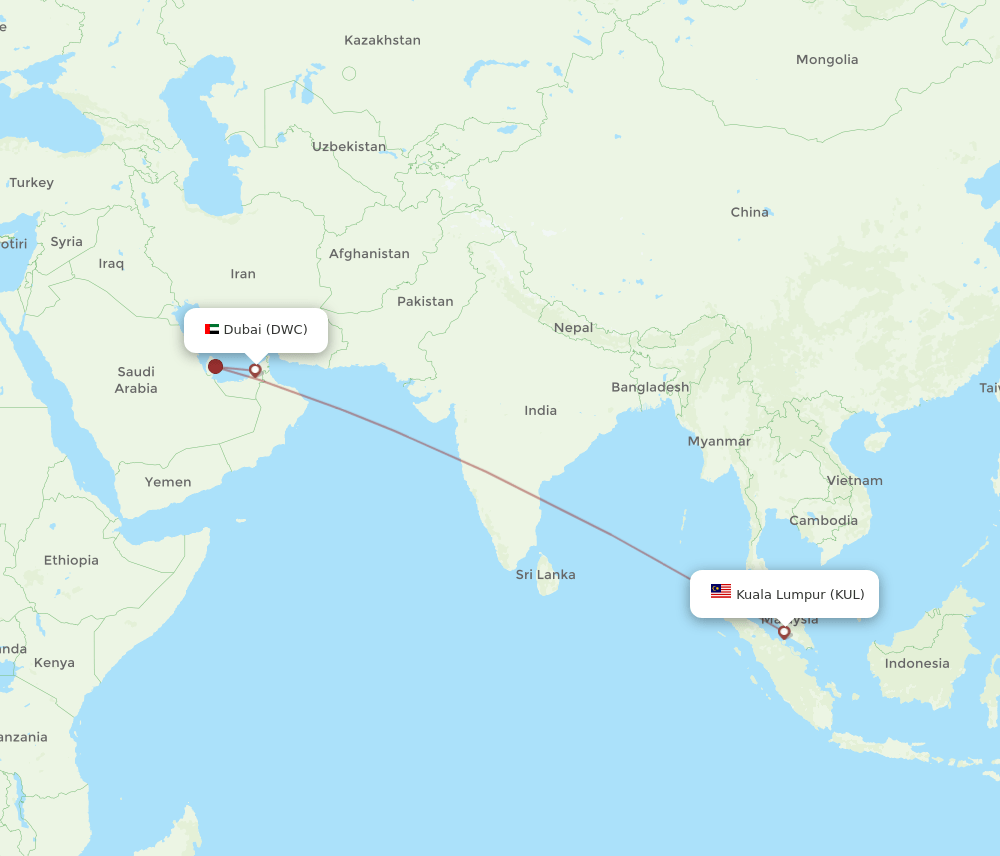 Dubai - Kuala Lumpur route map and flight paths