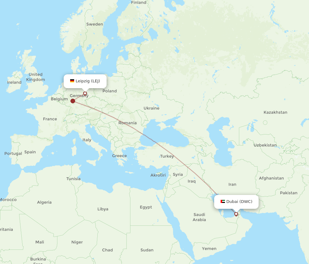 Dubai - Leipzig/Halle route map and flight paths