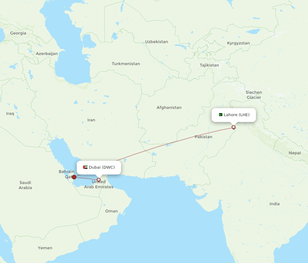 Lahore - Dubai route map and flight paths