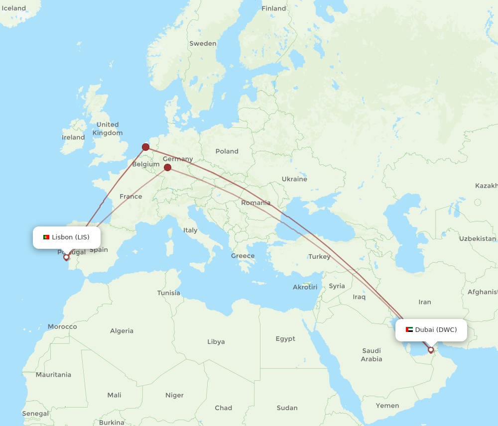 DWC-LIS flight routes
