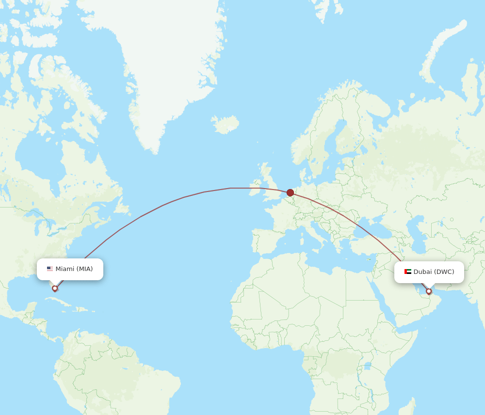 Dubai - Miami route map and flight paths