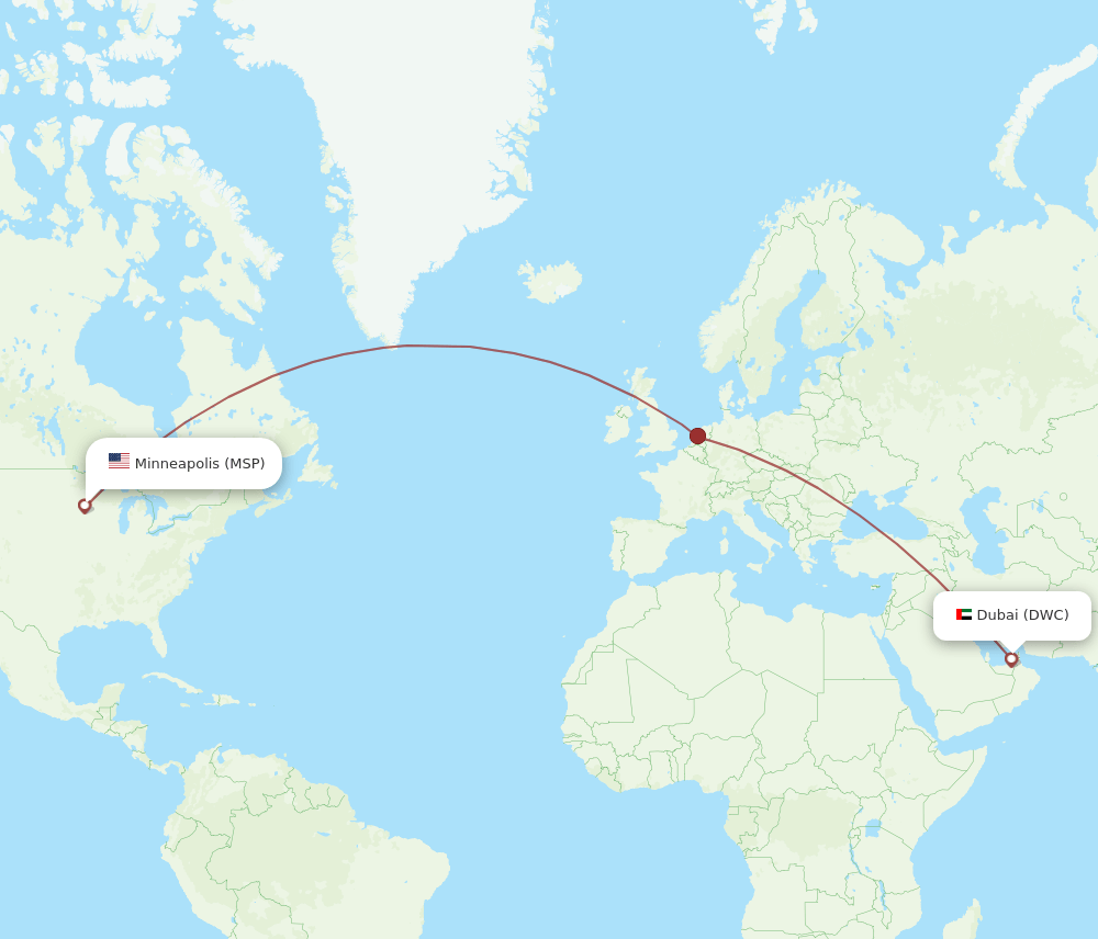 Dubai - Minneapolis route map and flight paths