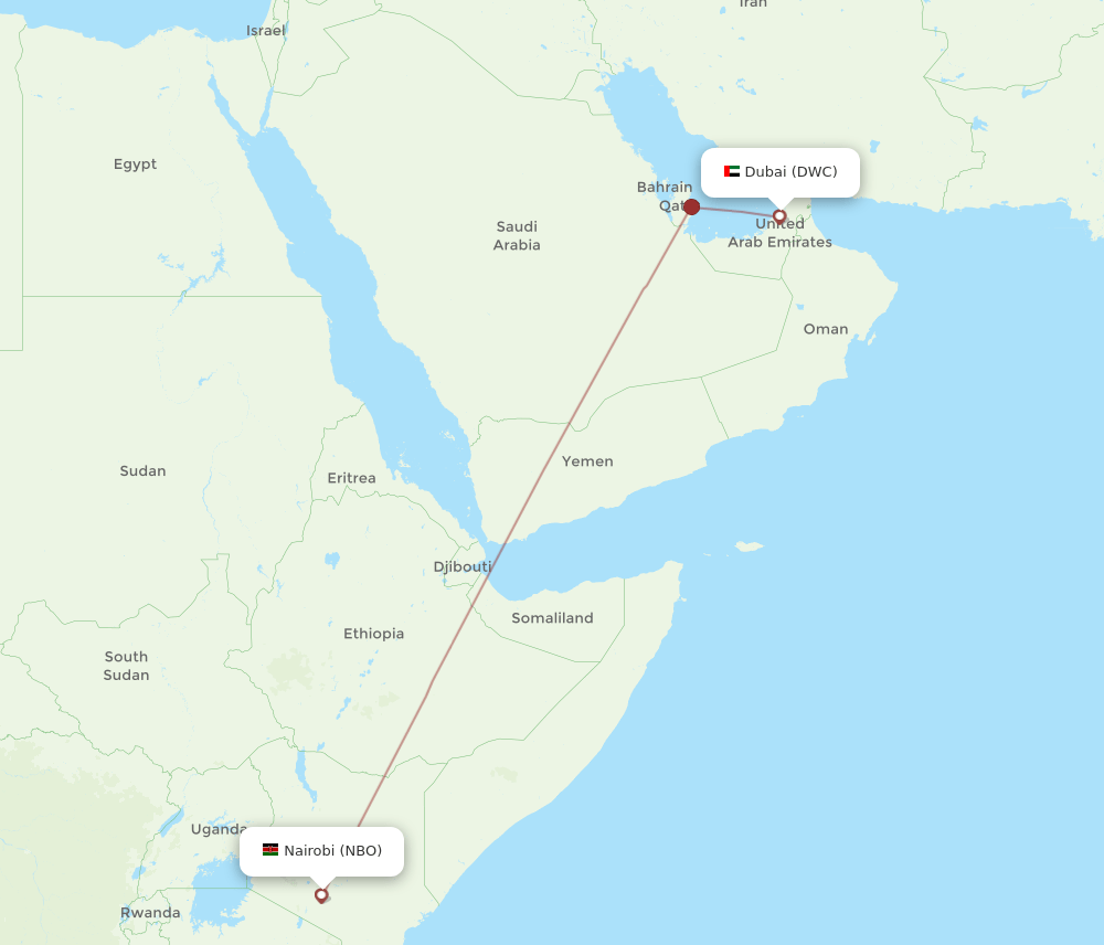 Nairobi - Dubai route map and flight paths