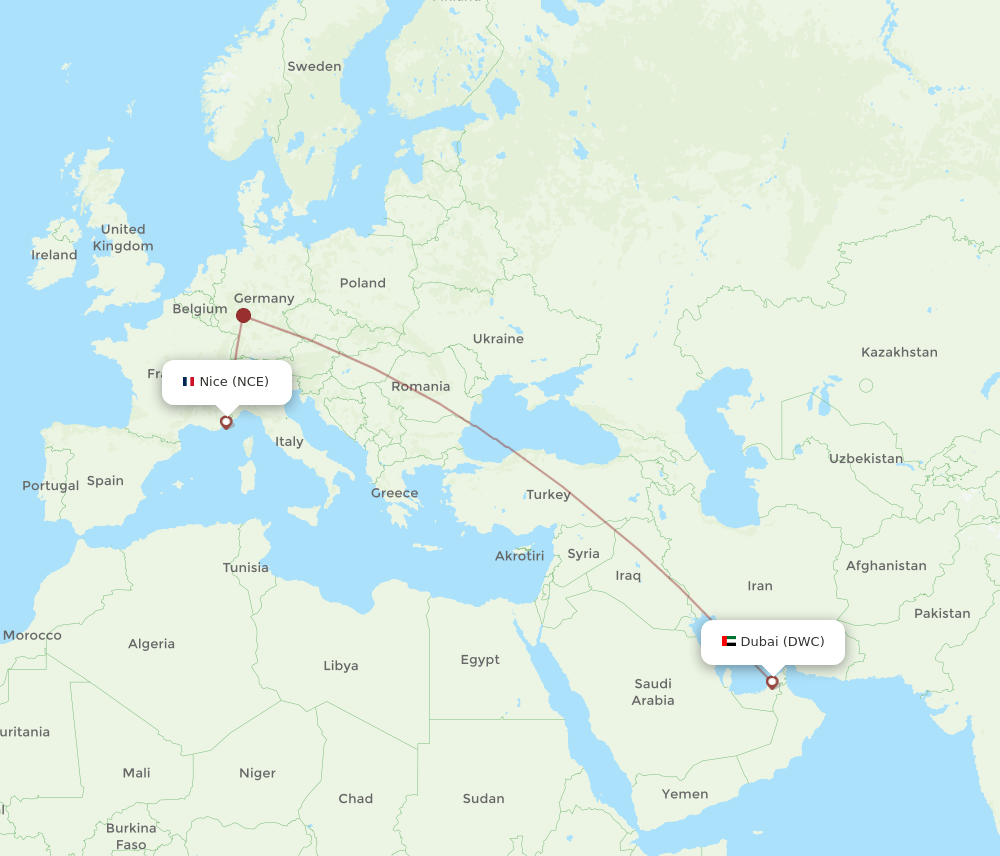 DWC-NCE flight routes
