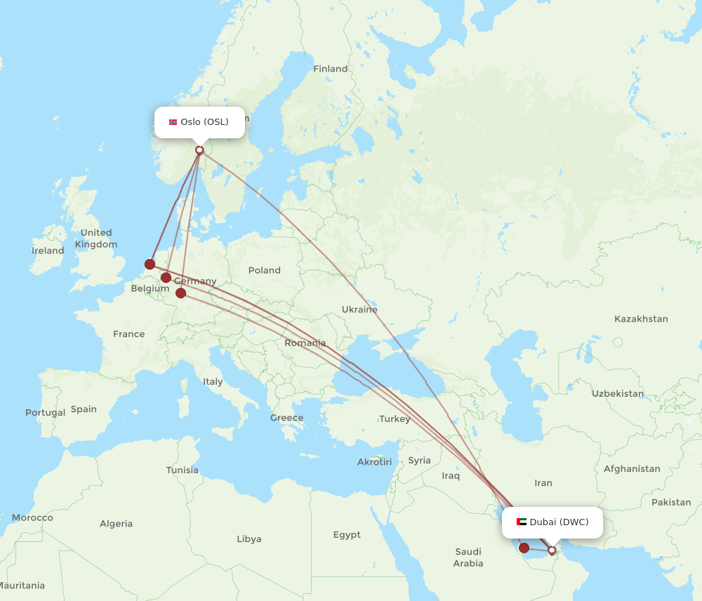 DWC-OSL flight routes
