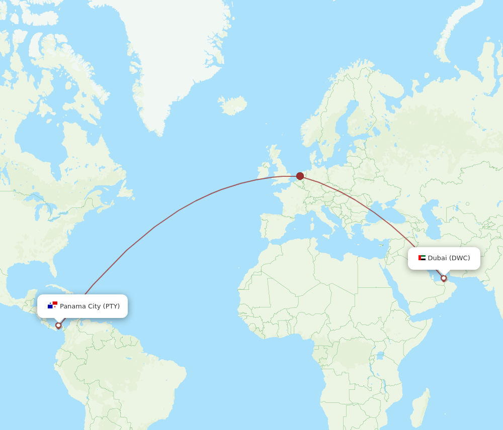 DWC to PTY flights and routes map