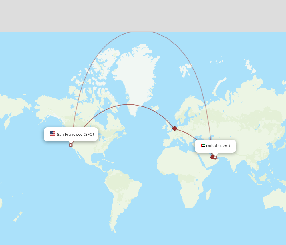 Dubai - San Francisco route map and flight paths