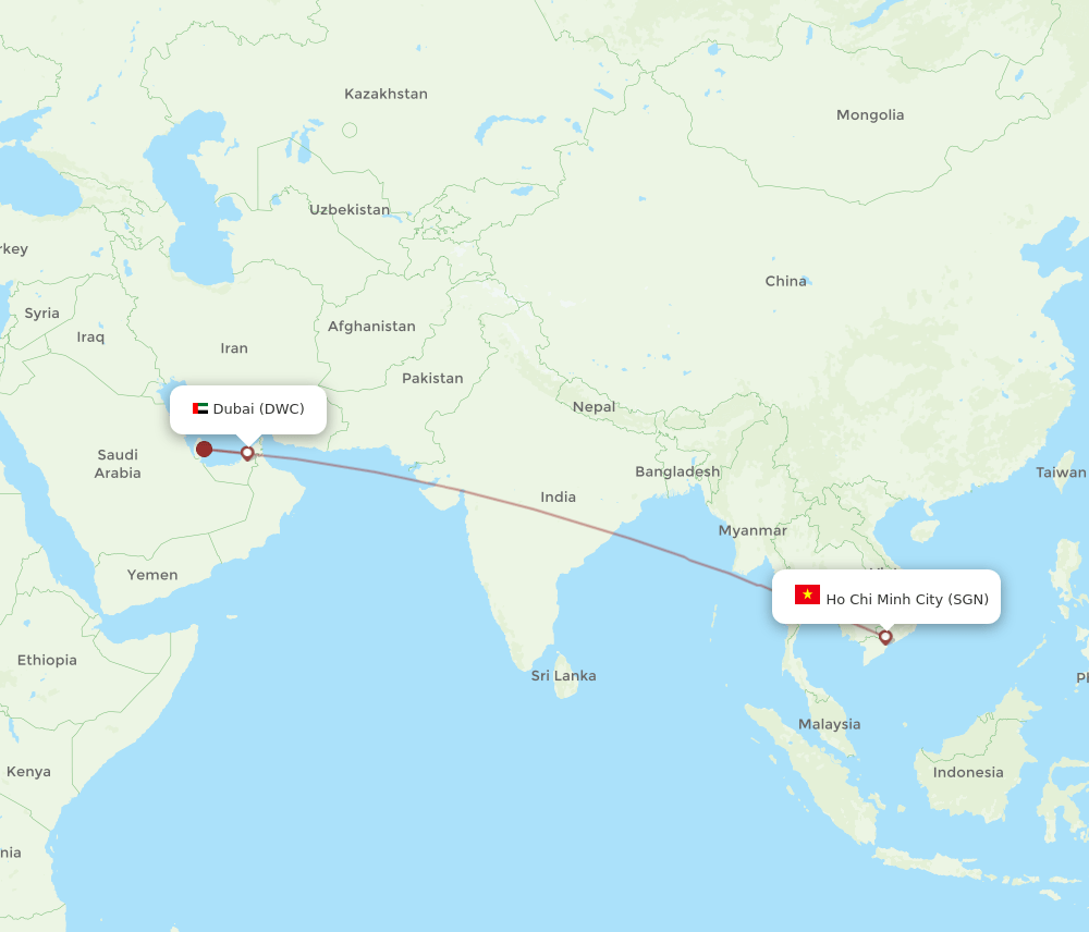 Dubai - Ho Chi Minh City route map and flight paths