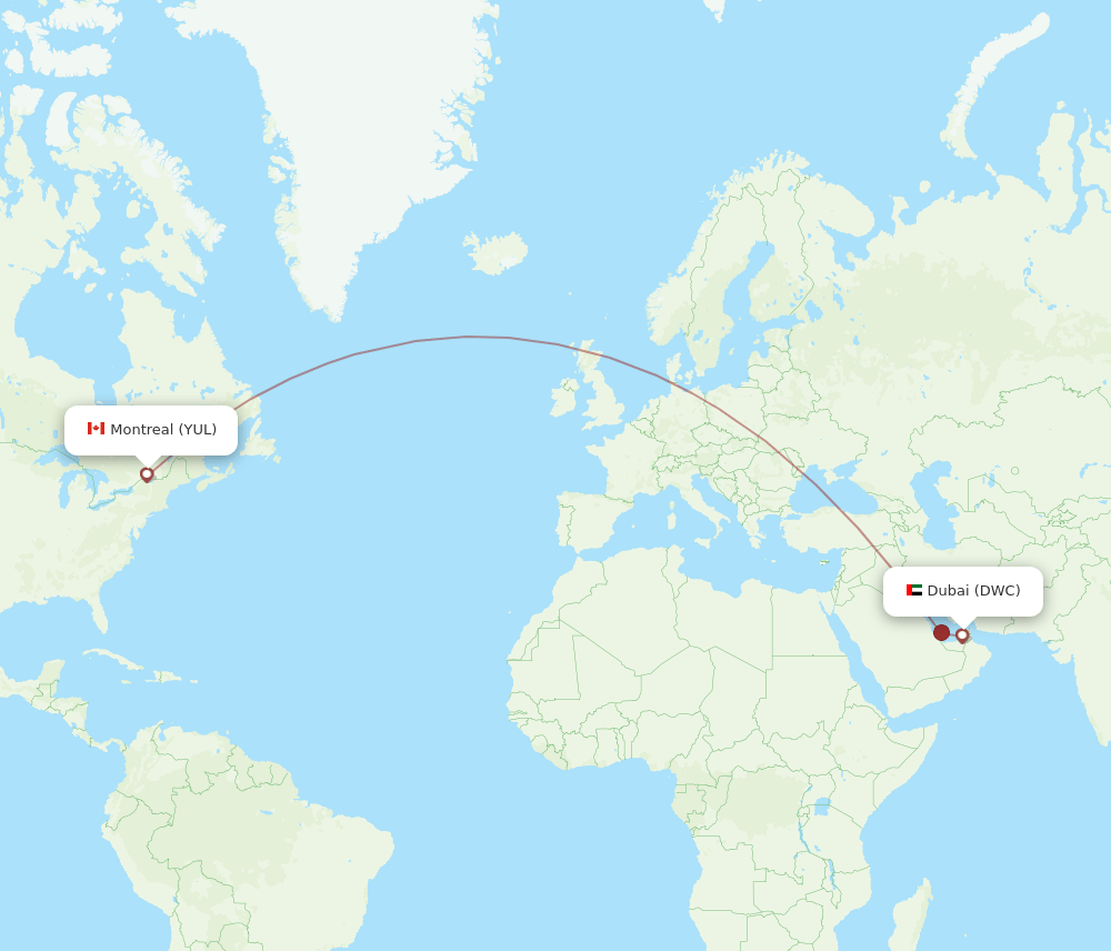 Dubai - Montreal route map and flight paths