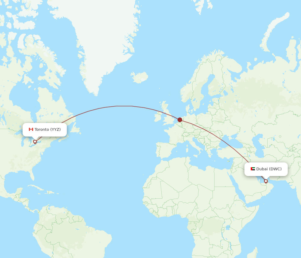 Dubai - Toronto route map and flight paths