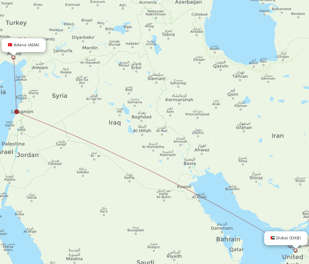 DXB to ADA flights and routes map