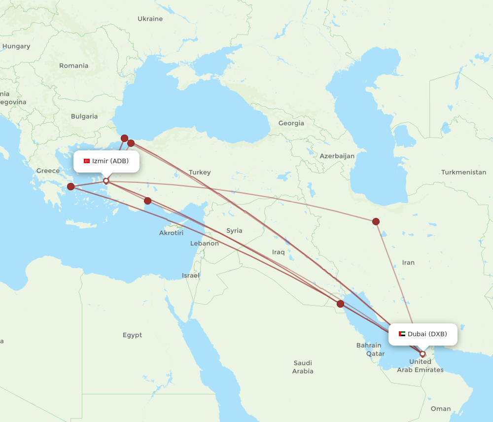 DXB to ADB flights and routes map