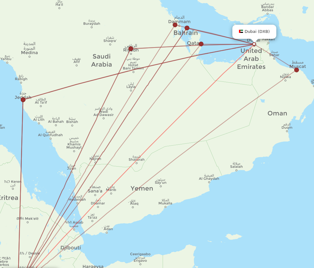 DXB to ADD flights and routes map