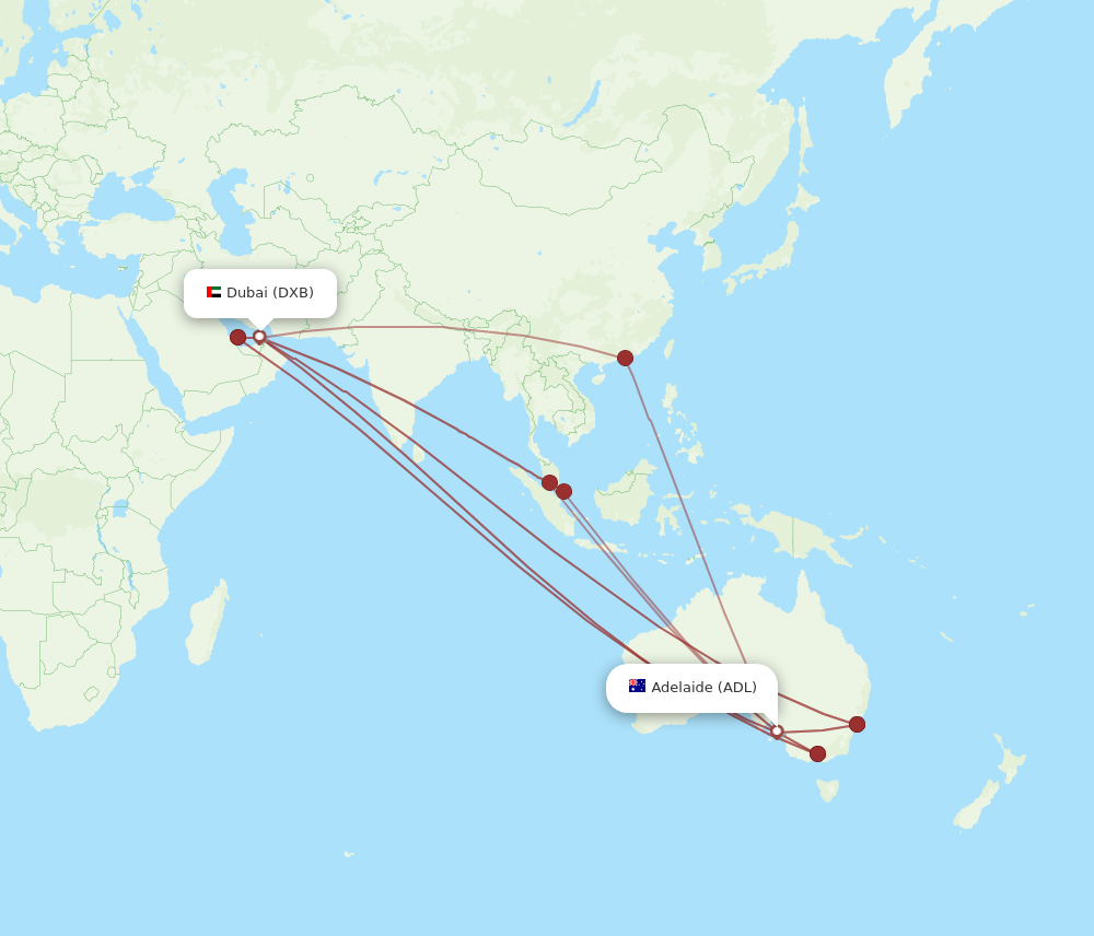 DXB to ADL flights and routes map