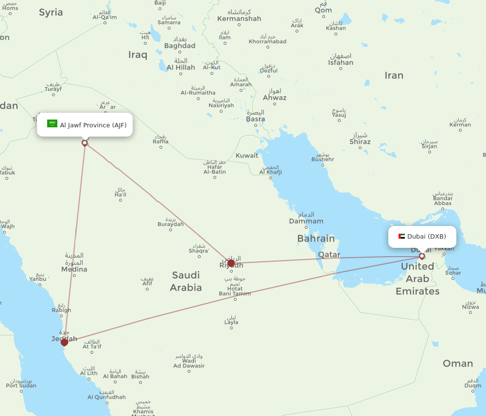 DXB-AJF flight routes