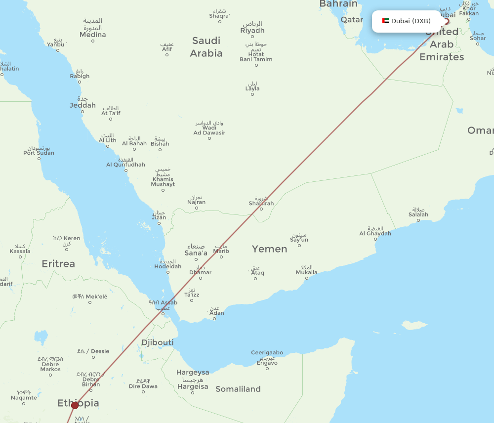 DXB-AMH flight routes