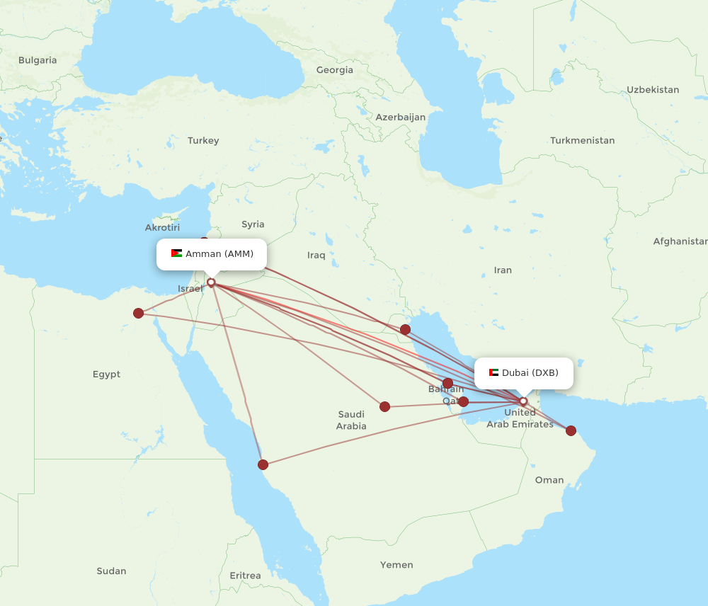 DXB to AMM flights and routes map