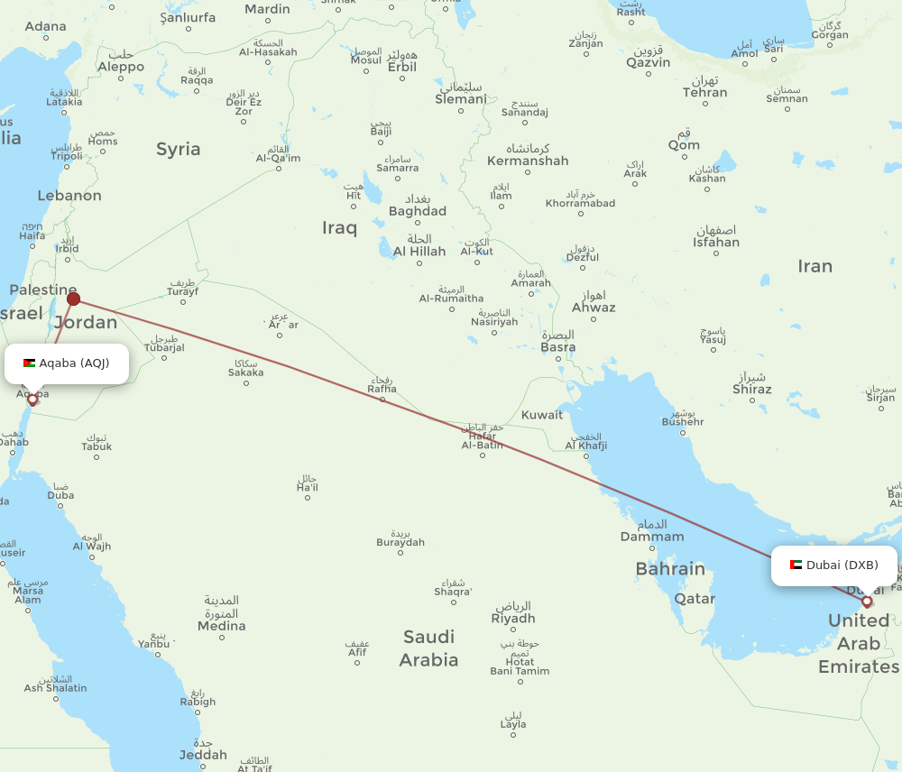 DXB to AQJ flights and routes map