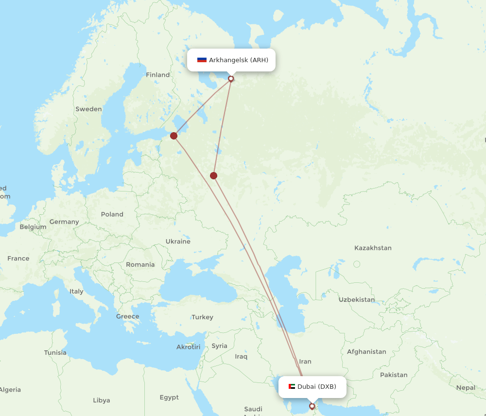 DXB-ARH flight routes