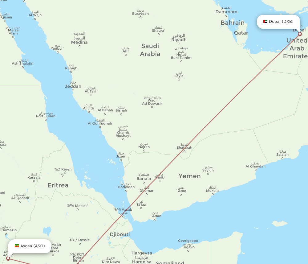 DXB to ASO flights and routes map