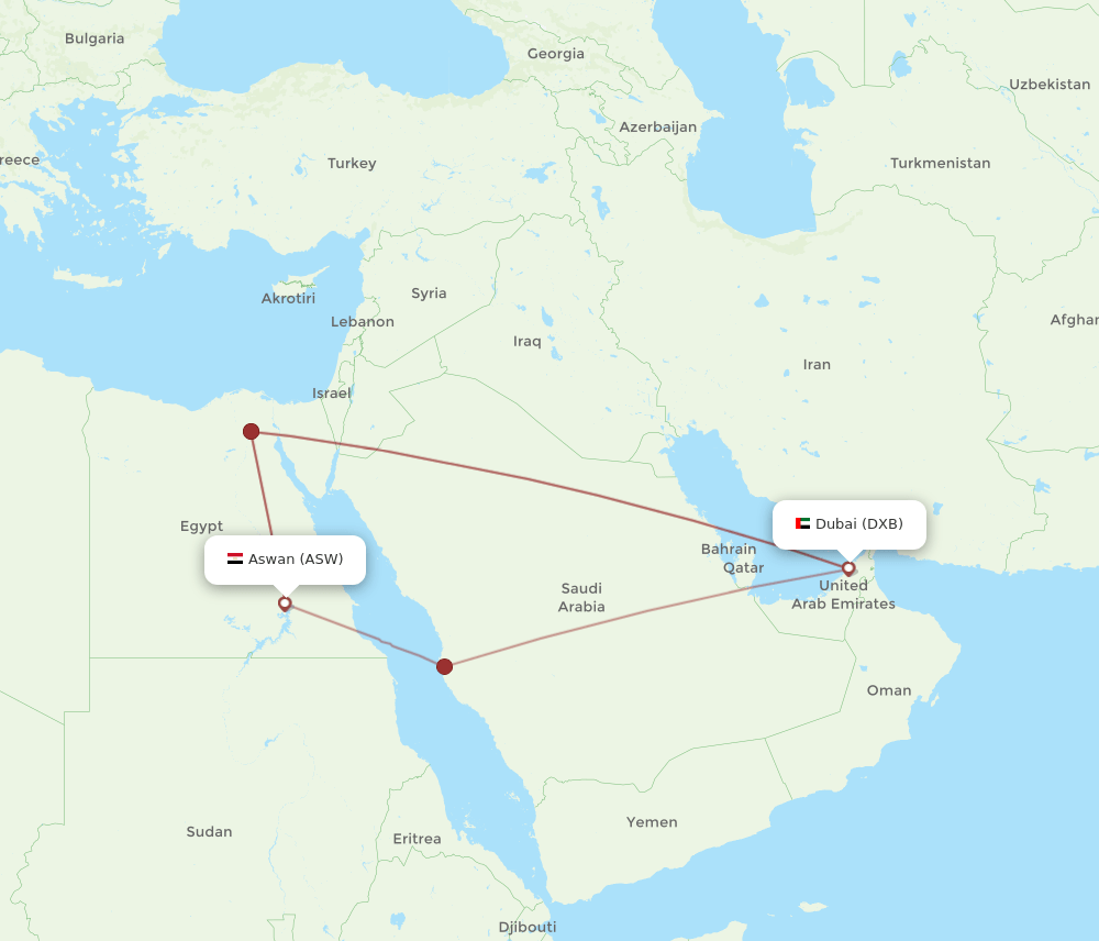 DXB to ASW flights and routes map