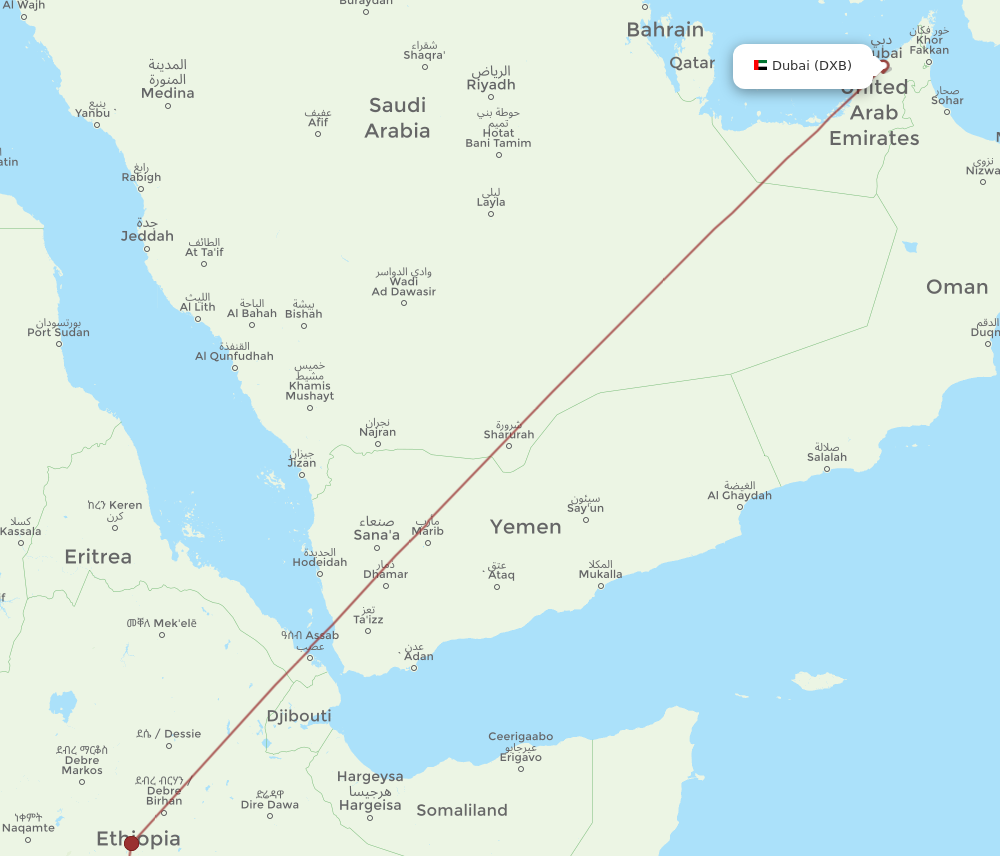 DXB to AWA flights and routes map