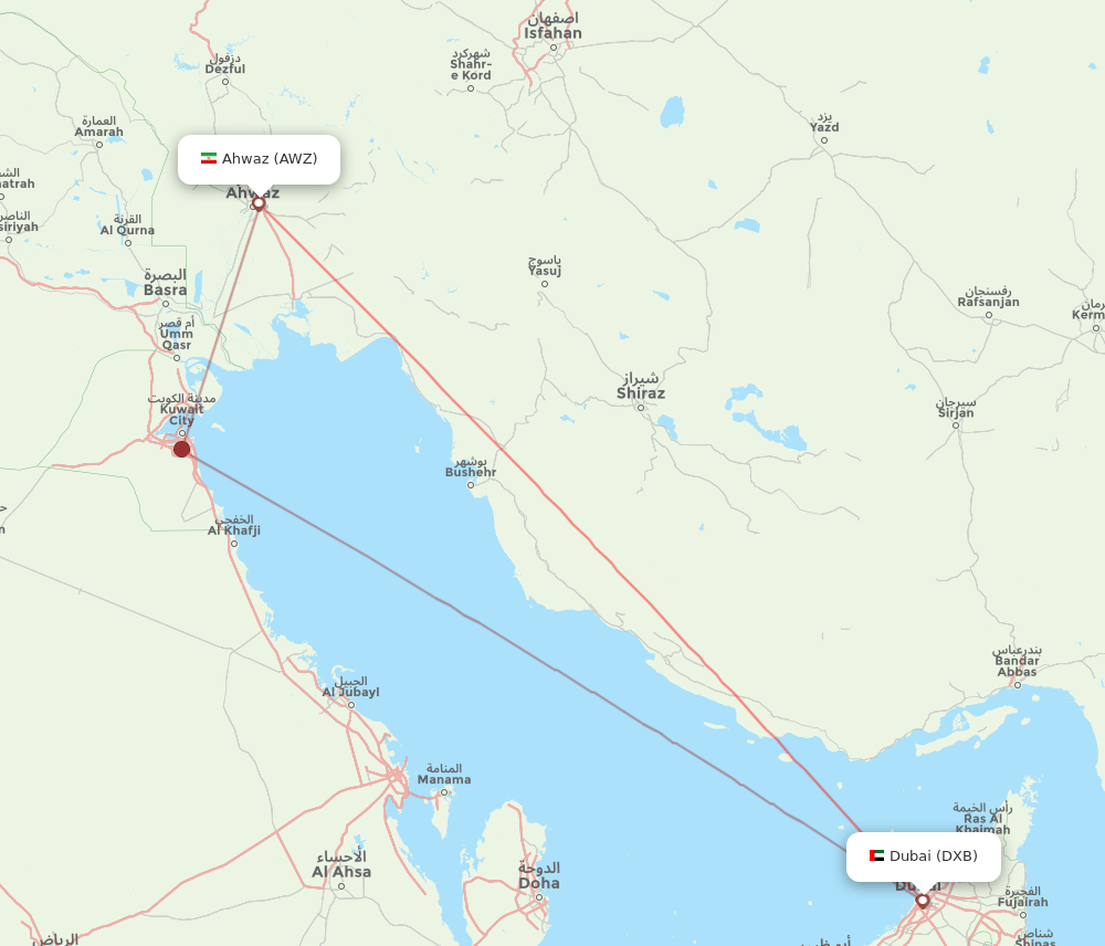 DXB-AWZ flight routes
