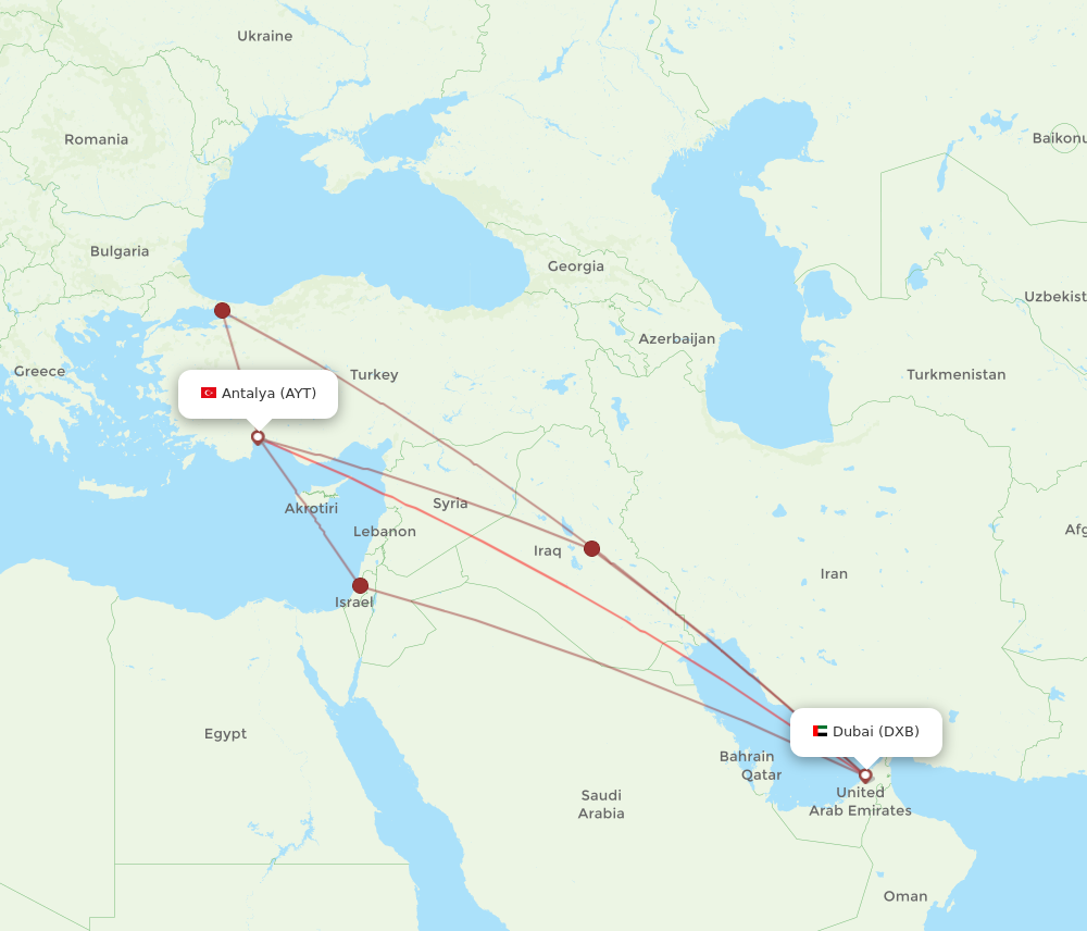 DXB to AYT flights and routes map