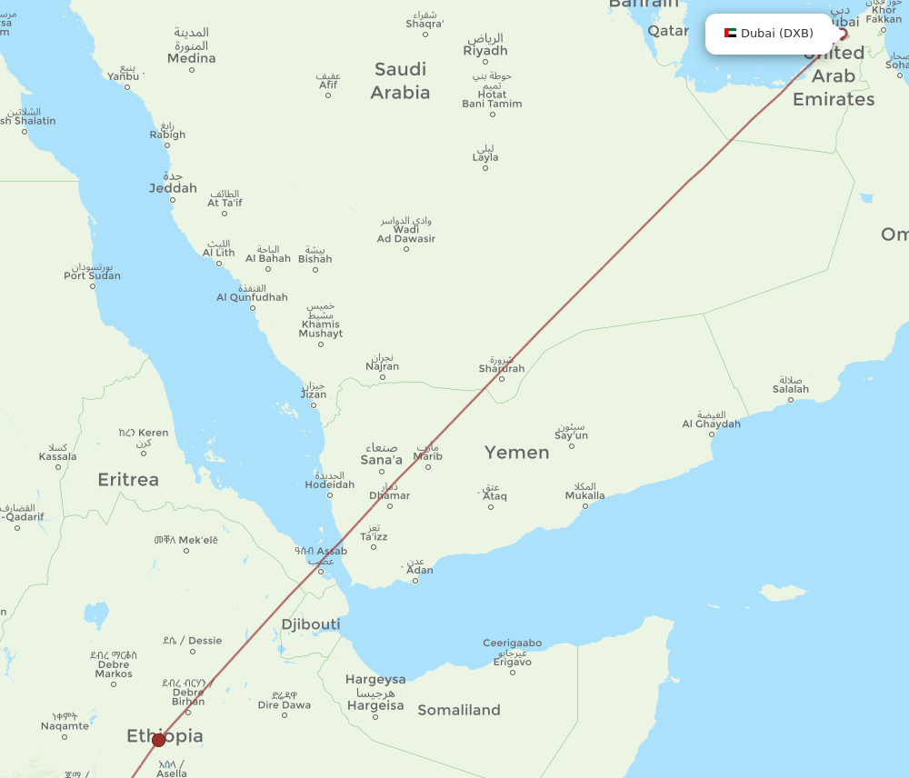 DXB-BCO flight routes