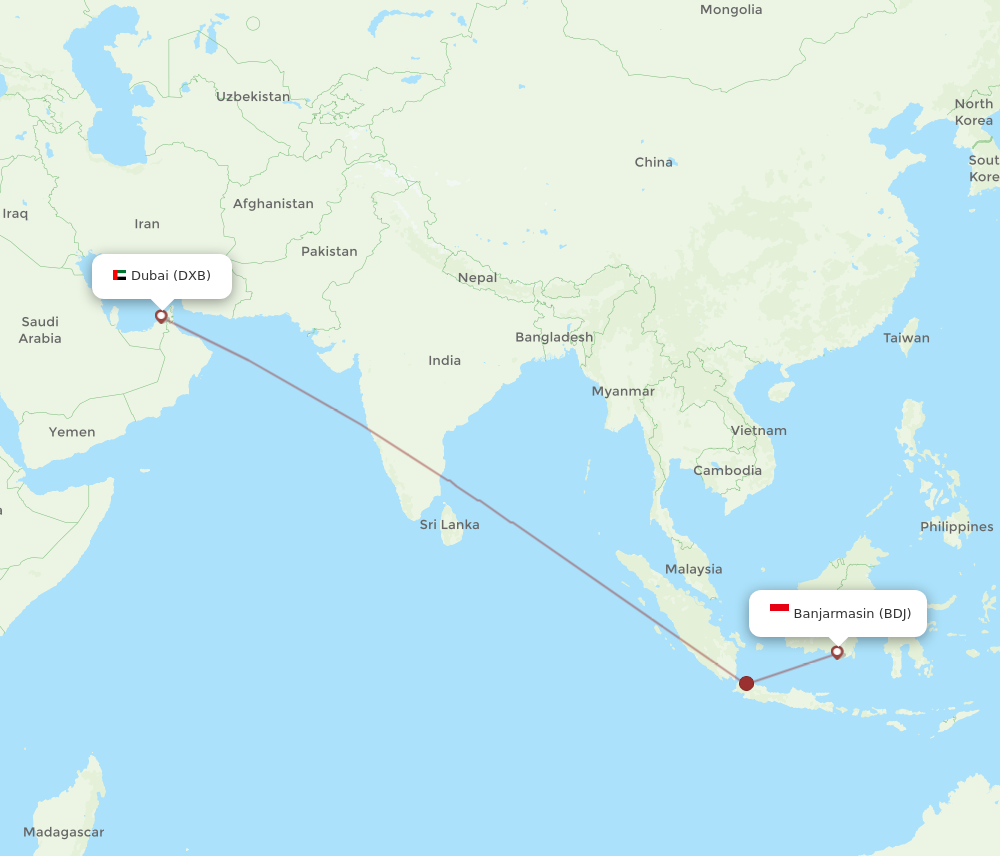 DXB to BDJ flights and routes map